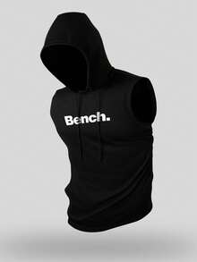 男士抽绳连帽运动背心、健身背心、背包、返校篮球服、男士慢跑裤、Y2K风格图案男士连帽衫 - 黑色 - 查看 2