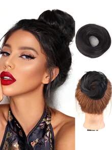 合成假发、发圈、直发圈、女士仿真发、蓬松自然发髻、懒人盘发 - 彩色 - 查看 13