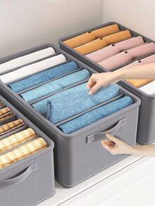1pc Grey Fabric Foldable Clothes Storage Box, 7 Compartments Wardrobe Organizer, Durable Non-Woven Drawer Divider For Jeans, Pants, Socks, Underwear, Space-Saving Storage Container - 1 piece - View 2