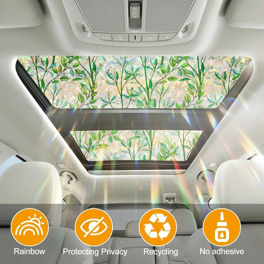 Window Privacy Film Stain Glass Window Film Rainbow Window Film Window Clings Non-Adhesive Reusable Ornamental For Bedroom (Leaf Rainbow, 17.5 X 78.7 In) - Cầu vồng lá - Xem 1