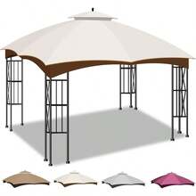 10x12 Canopy Replacement Top, Double Tiered Gazebo Cover With Air Vent Heavy Duty, Waterproof Gazebo Roof With Upgraded 300D Polyester For Outdoor Patio Garden Canopy, Beige - 圓頂 + 米色 - 查看 1
