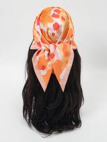 1pc Women's Bandana Scarf With Asymmetrical Polka Dot & Abstract Graffiti Art Design - Multicolor - View 9