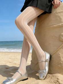 法式少女条纹波点连裤袜，日常穿着优雅透明丝袜 - 彩色 - 查看 4