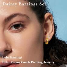 ORAZIO 15对耳骨环耳环套装，男女通用，20G医用钢材质，镶嵌锆石，平底耳钉，耳骨穿刺饰品 - 彩色 - 查看 4