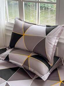 3pcs Printed Bedding Set (1 Fitted Sheet + 2 Pillowcases), Skin-Friendly Fabric Fitted Sheet Set Including Pillowcases, Without Filler, Home Bedding Set, Machine Washable - Diamond Grid - View 5
