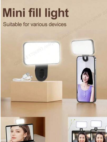 1 đèn LED cầm tay cho điện thoại, 3 màu, nhỏ gọn và dễ mang theo, có thể kẹp vào điện thoại, một phụ kiện làm đẹp chất lượng cao cho ảnh selfie. Có thể sạc pin và thời lượng pin lâu dài, đáp ứng nhu cầu hàng ngày của bạn.