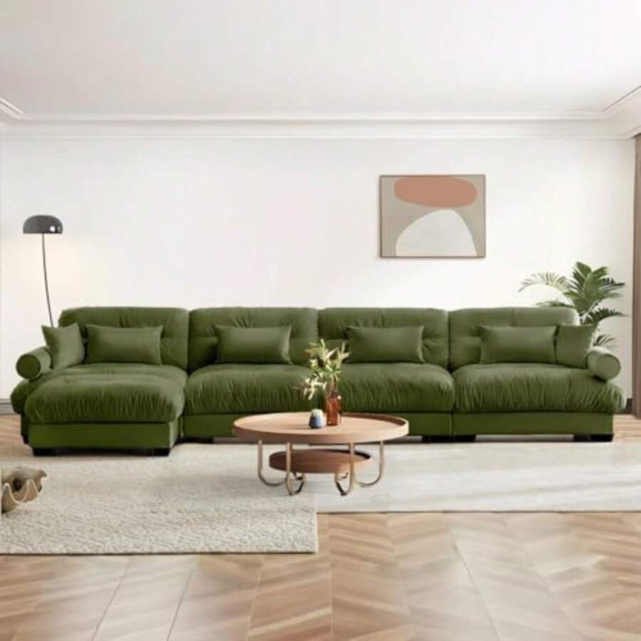 SoarFlash - Juego de sofás en forma de L para sala de estar pequeño sofá seccional con sillón reversible sofás de cama de diseño moderno y función de sofá modular adecuado para espacios pequeños en - Verde - Ver 1