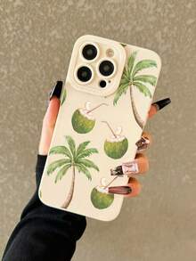 Coconut Tree & Coconut Painted Anti-Drop Perforated Beige Minimalist Shockproof Phone Case Compatible With IPhone 17/17 Pro, 16/15 XR/7/8, 16 Pro Max, 13/14/11/12 Pro Max, Galaxy, 10/9/Note 9/12C/Note 11 Pro/Note 8 Pro/9C/9A - Multicolor - View 3