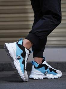 Men's White Blue And Black Sport Shoes With Synthetic Leather And Mesh Fabric EVA Midsole Durable Anti-Slip Outsole Breathable Lightweight Trainers For Outdoor Sports And Everyday Use - 白藍 - 查看 5