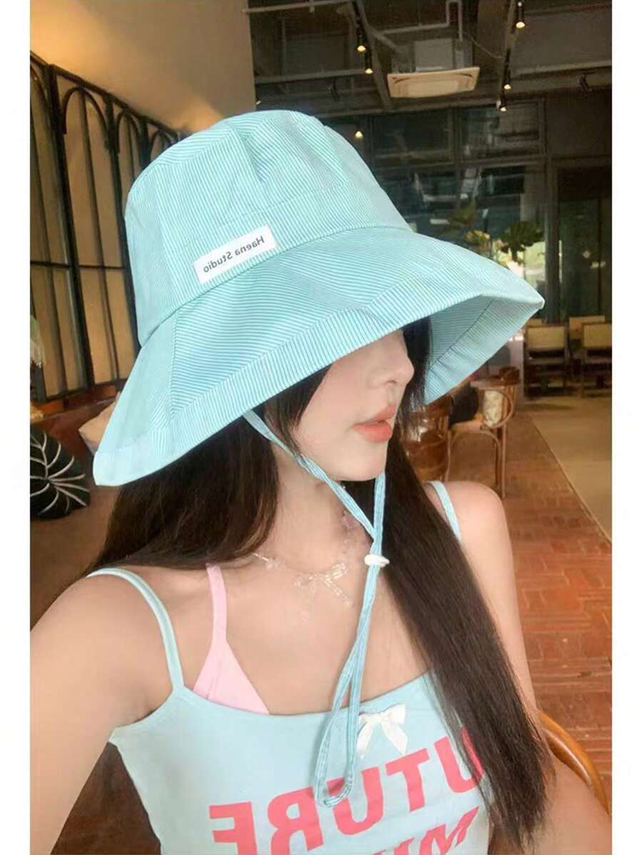 2026 Summer New Stylish Versatile Sun Hat, Japanese Fresh Striped Bucket Hat, Suitable For Large Head Circumference, Makes Face Look Smaller - Multicolor - View 1