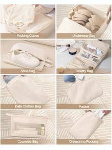 8pcs Luggage Packing Cubes, Includes Compression Storage Shoe Bags, Clothing & Underwear Bags, Travel Organizer Set, Hanging Wash Bags - View 8