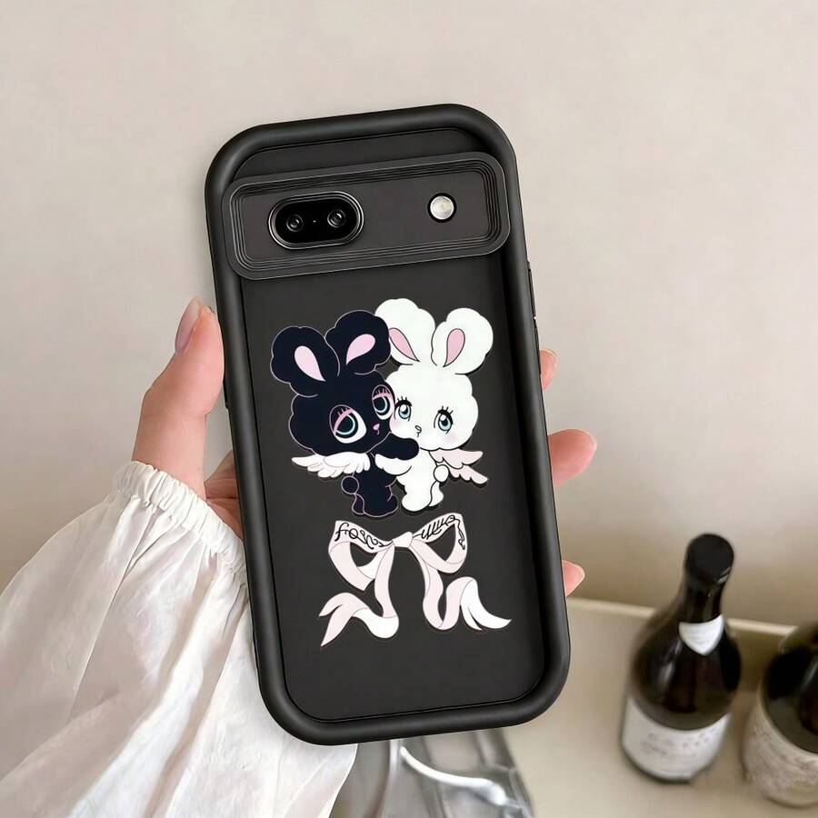 苹果手机壳R抱抱黑白兔子M64785黑色fashion白色硅胶生日礼物节日礼物 - 黑色 - チェックする 1