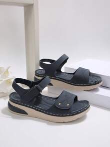 2025 New Summer Plus Size Casual Sandals For Women, Strap Peep Toe Comfortable Cross-Border Sandals - Navy Blue - View 6