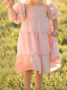 Bohemia Women's Off Shoulder Maxi Dress  Ruffle Dress - Matching Family Outfits - Yellow Smocked Tiered Dresses For Summer - Pink - View 4