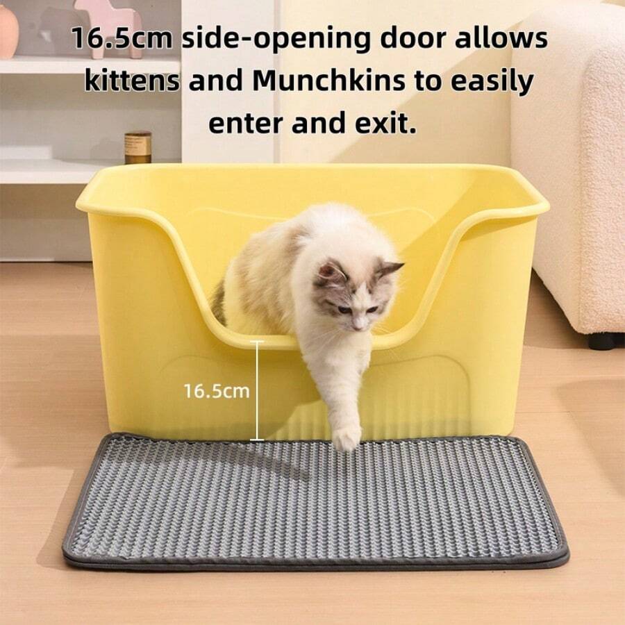 Hộp vệ sinh cho mèo cỡ lớn, không có nắp đậy, chống văng, khay đựng cát vệ sinh kín.