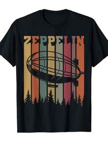 Camiseta Vintage con Gráfico de Dirigible Zeppelin de los 80 para Hombre y Mujer - Diseño de Dirigible con Letras ZEPPELIN en Negritas y Estampado de Globo Aerostático, Corte Holgado, Cuello Redondo, Manga Corta, Estilo Casual, Comodidad para Todas las Temporadas, Ideal para Atuendos Informales y Eventos Temáticos (Estilo Retro-Futurista), Camiseta, Camiseta con Diseño Novedoso para Conjuntos Cómodos y Elegantes, Camisetas Vintage para Hombre de Alta Calidad, Ropa de Moda, Material Suave - Negro - Ver 6