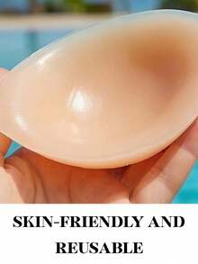 1对女士硅胶文胸，无肩带硅胶文胸，女士硅胶聚拢文胸垫，款式多样，适合婚礼穿着，带乳贴，透气防水文胸 - 杏色 - 查看 3