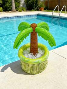 Inflatable Hawaiian Coconut Tree Beer Cooler - Green & Yellow Tropical Pool Party Decor, Summer Coconut Tree Oversized Pvc Inflatable Ice Bucket, Outdoor Swimming Pool Party Beer And Beverage Bucket Party Decoration,Durable Pvc Drink Bucket With Ice Capacity Birthday Celebrations, Beach Accessory, Hibiscus Pattern, Textured Surface - View 5
