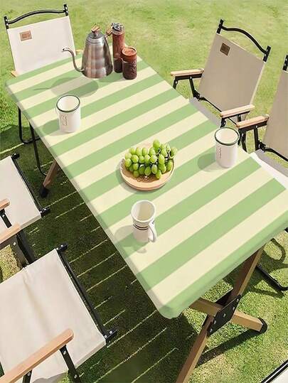 1pc Green Striped Tablecloth, Fresh American Country Style, Suitable For Kitchen, Dining Table, Coffee Table, Entryway, Party, Wedding, Birthday, Picnic, Home Decor, All Seasons