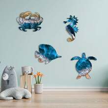 1/4 Piece Ocean-Themed Wooden Wall Decoration, Coastal Wall Hanging, Summer Beach Wall Art, Wooden Ocean Beach-Themed Hanging Ornament With Turtle, Seahorse, Crab, And Fish Motifs, Suitable For Ocean View Rooms, Bedrooms, Living Rooms, Bathrooms, And Outdoor Beach Party Decorations - Multicolor - View 8