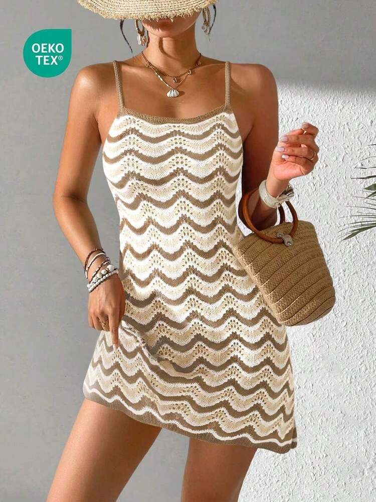 Women's Summer Bohemian Ombre Hollow-Out Sexy Sheer Cover-Up Camisole Mini Dress Vacation Beach - 多色 3 - 查看 3