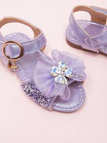 2026 Nuevas sandalias para niñas, zapatos de princesa para niños con lazo de strass, zapatos de playa para estudiantes de niñas pequeñas, verano - Morado - Ver 6