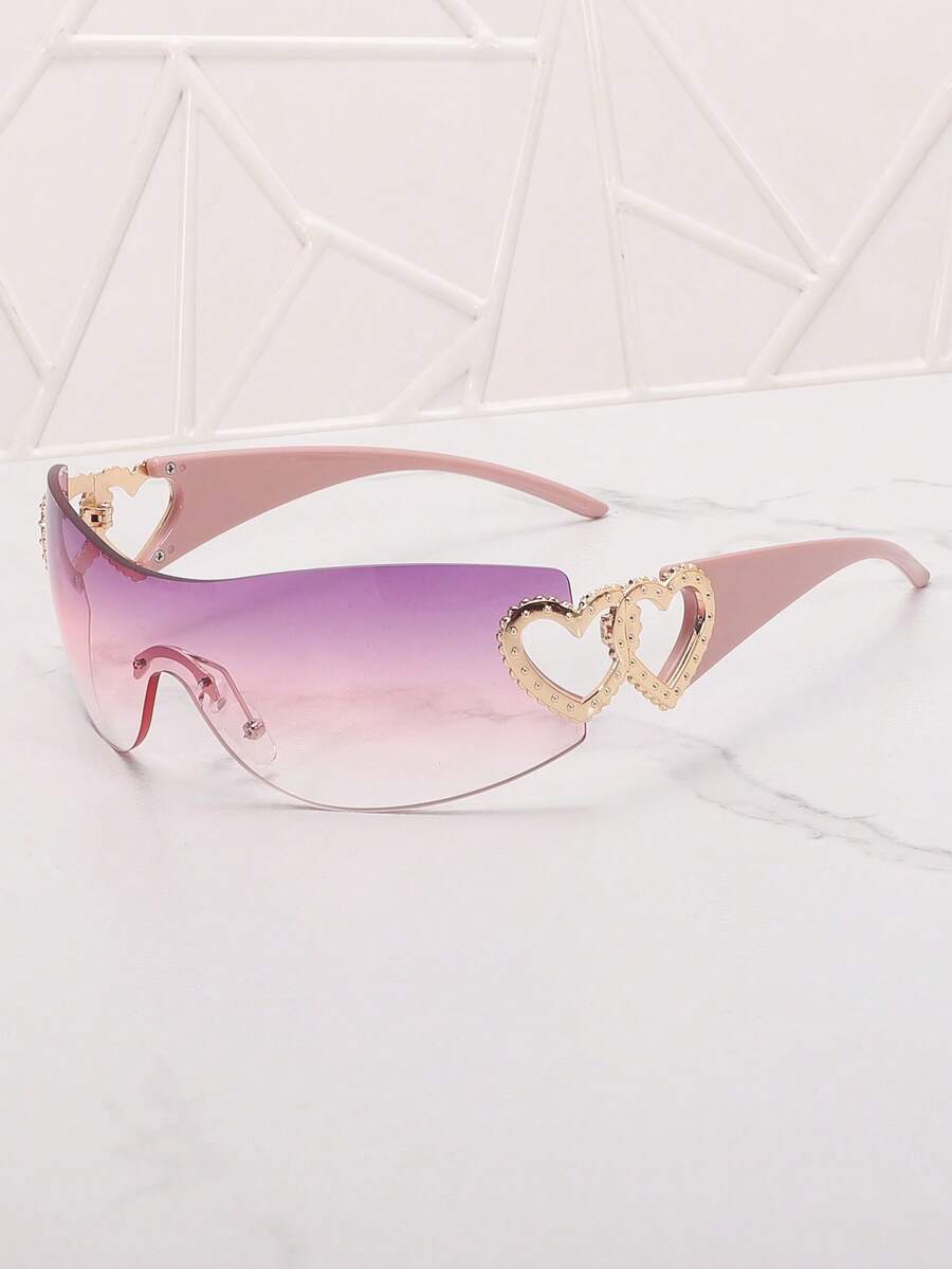 1pc Frameless Metal Heart Decor Y2K Style Fashion Glasses, Suitable For Beach, Party, Gift, Vacation - 紫粉紅白片粉腳 - 查看 1
