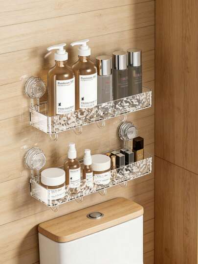 Giá treo tường có giác hút kèm móc, kệ đựng đồ trang trí, sản phẩm chăm sóc da.