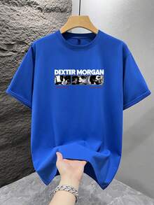 1pc Men's Fashion Printed Loose Short Sleeve T-Shirt | Exquisite Design | Summer Essential | Easy To Match, Showcase Vintage Poster Style - Blue - View 3