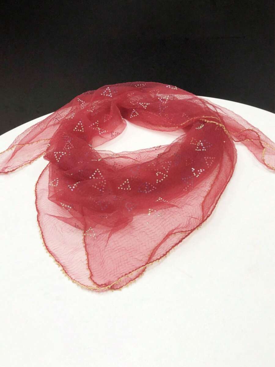 1件新款女士水钻装饰半透明几何图案围巾/头巾 - 彩色 - 查看 1