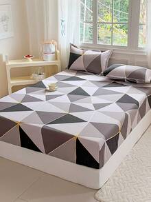 3pcs Printed Bedding Set (1 Fitted Sheet + 2 Pillowcases), Skin-Friendly Fabric Fitted Sheet Set Including Pillowcases, Without Filler, Home Bedding Set, Machine Washable - Diamond Grid - View 3
