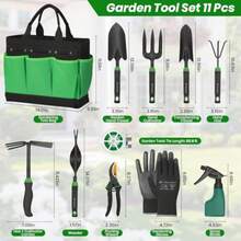 Garden Tools Set -11-Piece Heavy Duty Hand Tool Kit with Ergonomic Handles Rust-Proof Carry Tote Bag Gardening Gifts for Women and Men Green - Verde - Ver 3