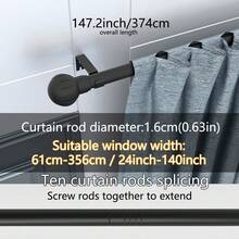 1pc, 5/8 Inch Metal Curtain Rod/Roman Rod/Shower Curtain Rod. Spiral Connector Extends From 45 Inches To 147 Inches, Wall Mounted, Sturdy And Durable. Lantern Decor Curtain Rod Bracket Set, Available In White, Black, Gold, Silver. Modern Classic Style - Multicolor - View 32