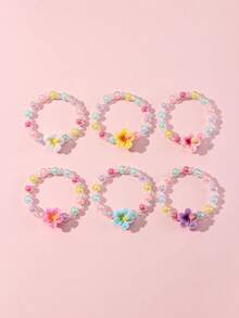 6件套可爱花朵吊坠彩色串珠手链，适合女孩日常、节日、生日派对佩戴，颜色随机 - 彩色 - 查看 10