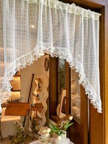 1 pieza Cortina de encaje premium con volantes transparentes, diseño elegante para pequeñas ventanas, cortina para puerta de gabinete - Blanco - Ver 3