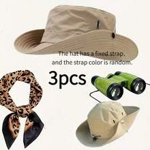 Set de 3 piezas: Sombrero de sol con estampado de leopardo, bufanda con estampado de leopardo, binoculares - Accesorios de disfraz de guardabosques de parque de animales salvajes, Utilería para juego de roles - Multicolor - Ver 5