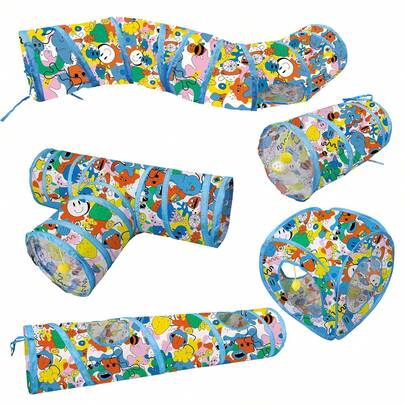 1pc Cat Tunnel, Indoor S-Shaped Cat Tunnel With Foldable Cat Tube And Toys, Suitable For Cats, Rabbits, Small Dogs, Guinea Pigs