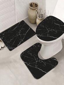 Bộ 4 món đơn giản, sang trọng, họa tiết vân đá cẩm thạch, gồm rèm tắm, thảm tắm, thảm chữ U và tấm phủ bồn cầu, 12 móc nhựa, kích thước 71*71 inch. - A - Xem 8