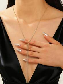 1pc Adjustable Long Necklace, Minimalist Elegant Design, Versatile Accessory For Dresses - Gold 24 - View 3