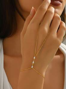 1 chiếc vòng tay mặt dây chuyền hình trái tim và giọt nước đính đá Zirconia siêu nhỏ tối giản, thích hợp đeo hàng ngày và làm quà tặng dịp lễ cho phụ nữ. - Nhiều màu - View 1