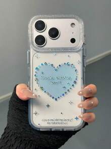 Silver Edged Resin Case New Glitter Gold Blue Heart Silicone Protective Cover For IPhone 17 Pro/16 Pro Max/14/15, Anti-Drop - Blue - View 5