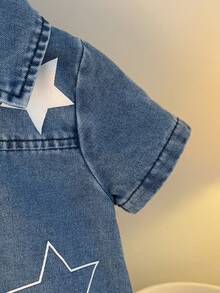 1 bộ áo liền quần denim phong cách retro cho bé trai 0-3 tuổi, thích hợp cho mùa hè. - Màu xanh bụi bặm - Xem 5