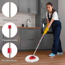 Spin Mop Replacement Set Compatible With O-Ceda EasyWring 1-Tank Spin Mops 2 Microfiber Mop Head Refills Adjustable 30 58 In Stainless Steel Handle Scrubber Brush Head And Spin Base M Round - Red - View 3