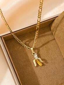 Minimalist Enamel Banana Pendant Necklace, Delicate Enamel Craftsmanship That Won't Fade, Unisex Multifunctional Design. Suitable As A Gift For Children, Classmates, Siblings, A Cute And Meaningful Present. - Yellow Gold - View 4