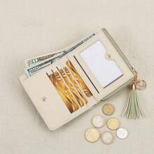 New Tassel Pendant Wallet, Women's Multi-Card Slot Bifold Wallet With Flower Design, High-End PU Leather - Green - View 7