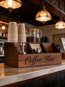 1PC Wooden Coffee Bar Organizer With 5 Compartments, Rustic Countertop Storage Box For Coffee Pods, Capsules, Cups, Spoons And Accessories, Farmhouse Kitchen Decor For Coffee Station - Multicolor - View 9