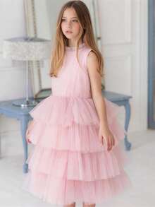 Tween Girl Sleeveless Tulle Princess Party Dress, Suitable For Birthday Party, Wedding Flower Girl, Formal Occasion, Holiday Dress - Pink - View 7
