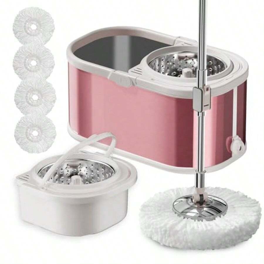 L2ozm0hg Spin Mop And Bucket With Wringer Set For Home360° Mop And Bucket With Separate Clean And Dirty Water Wet Dust Mop For Floor Cleaning With Extra Refills Pink - Hồng - Xem 1