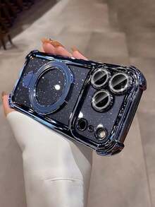 Luxury CD Texture Bracket Electroplated Magnetic Protective Case Compatible With IPhone 17 Pro Max 17 Pro 17 Air 17 16 15 14 13 12 Pro Max 11 Phone Case Wireless Charge Cover Shockproof With Lens Protector - Blue - View 3