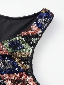 Women Sequin Tank Tops Slim Contrast Sparkly V Neck Sleeveless Vest Stylish Summer Streetwear - Negro - Ver 8